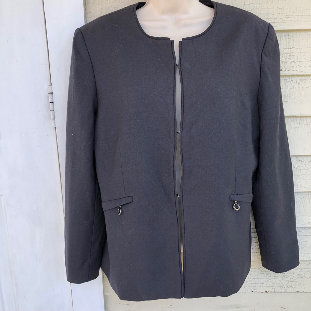 Halston Lined Wool Blue Hook Jacket/Zip Pockets - image 6